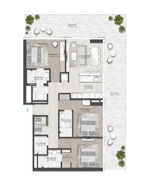 3 BR floor plan