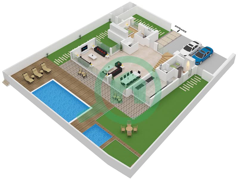 Охана бай Зе Си - Вилла 4 Cпальни планировка Тип B Type B Floor Ground interactive3D