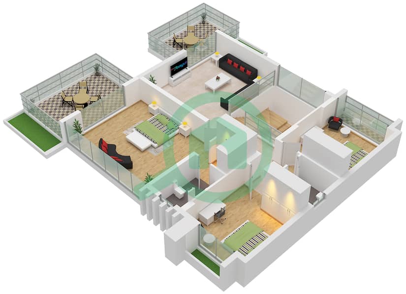 Охана бай Зе Си - Вилла 4 Cпальни планировка Тип B Type B Floor First interactive3D