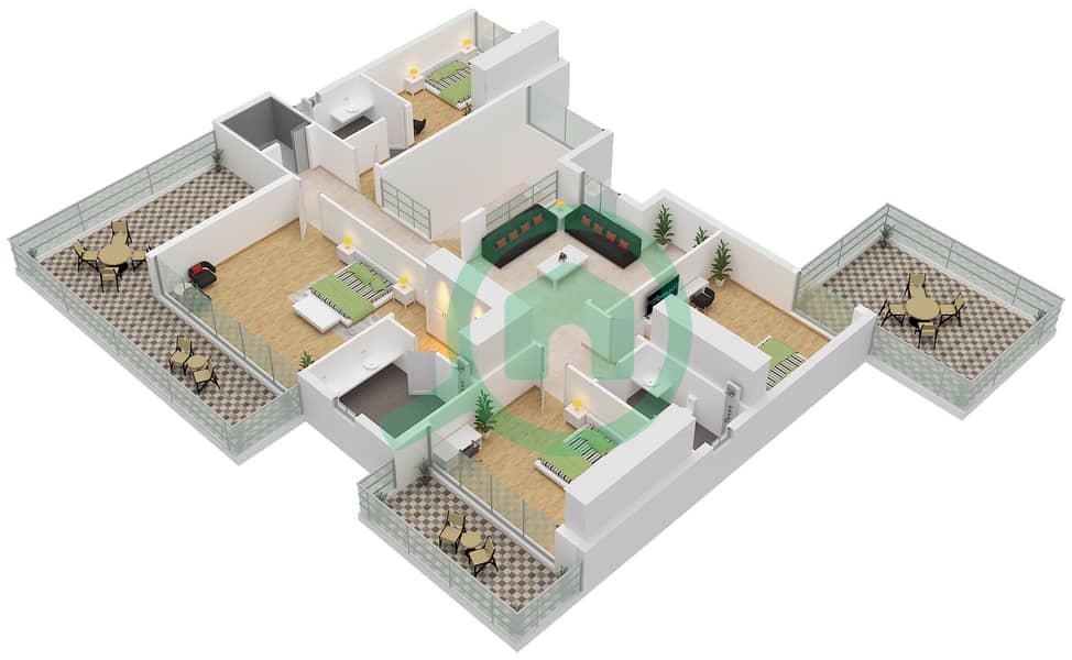 Охана бай Зе Си - Вилла 5 Cпальни планировка Тип C Type C Floor First interactive3D
