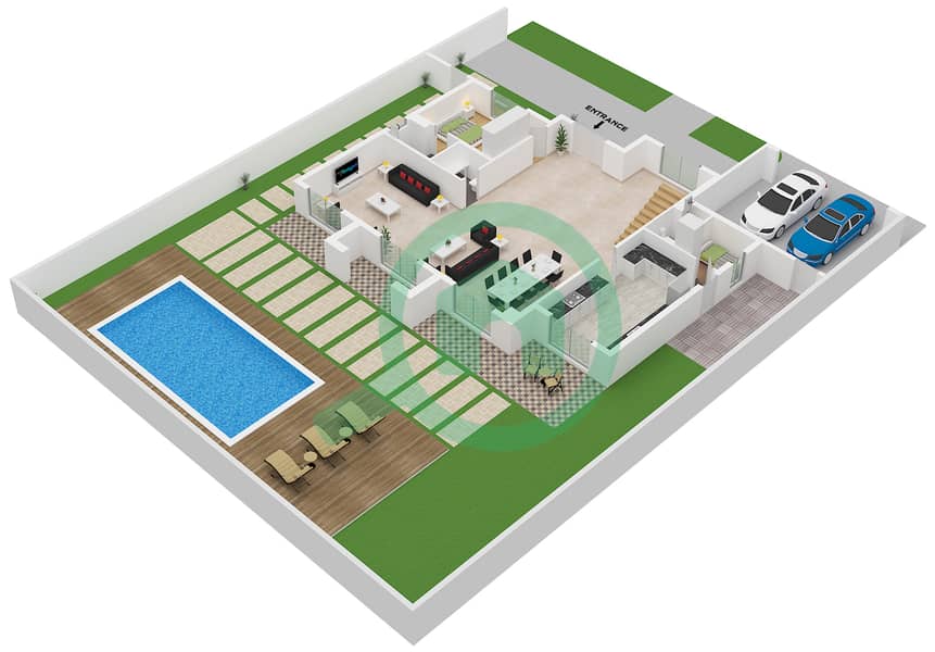 المخططات الطابقية لتصميم النموذج E فیلا 4 غرف نوم - أوهانا باي ذا سي Type E Floor Ground interactive3D