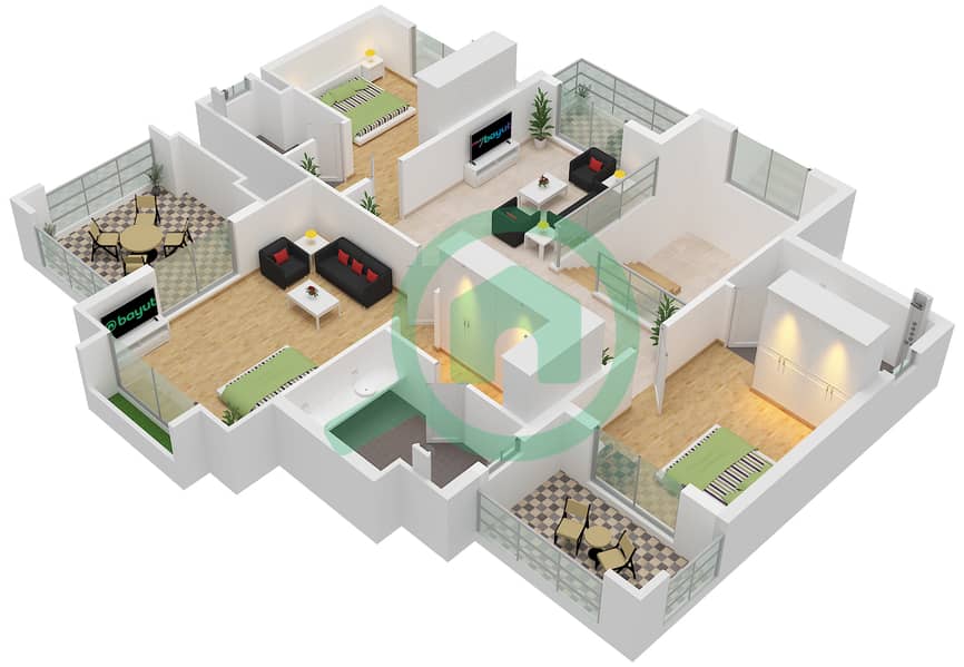 المخططات الطابقية لتصميم النموذج E فیلا 4 غرف نوم - أوهانا باي ذا سي Type E Floor First interactive3D
