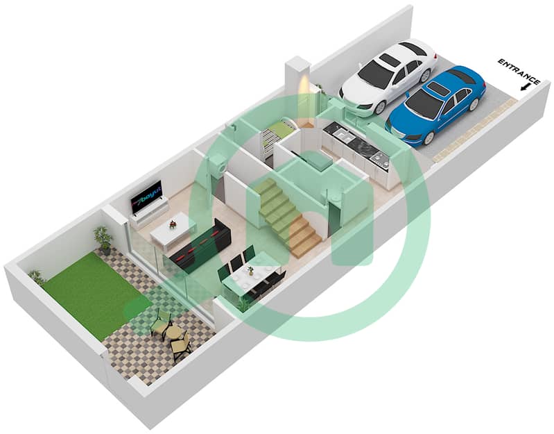 Арим - Таунхаус 2 Cпальни планировка Тип/мера 2BTC1 /  UNIT 1 Type 2BTC1 Unit 1, Ground Floor Block Arim 2 interactive3D