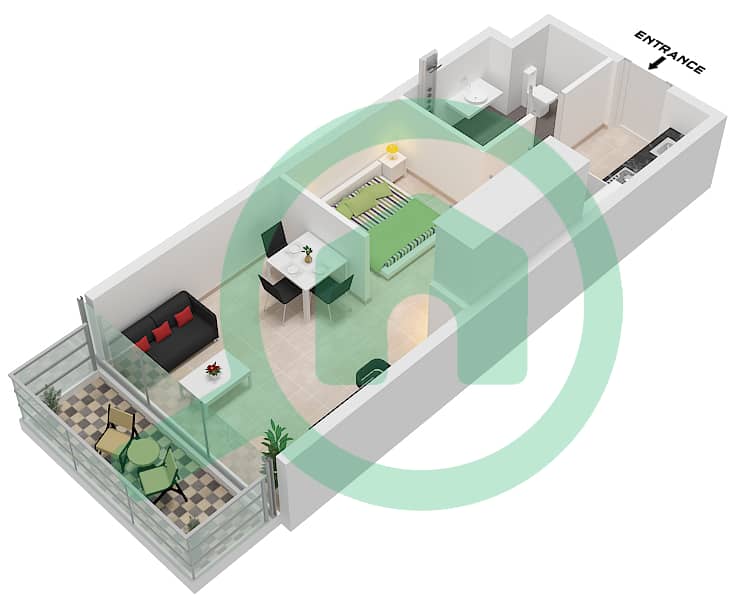 المخططات الطابقية لتصميم الوحدة 4,13,16, FLOOR 6-17 شقة استوديو - ذا كوميونيتي Unit 4,13,16, Floor 6-17 interactive3D