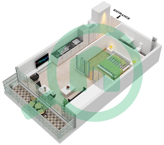 社区住宅群 - 1 卧室公寓单位17, FLOOR 6-17戶型图 Unit 17, Floor 6-17 interactive3D