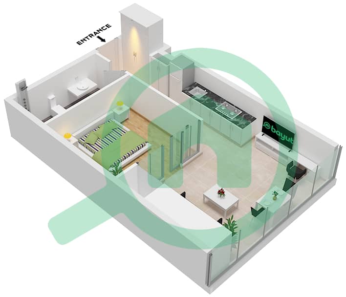 社区住宅群 - 1 卧室公寓单位2, FLOOR 6-17戶型图 Unit 2, Floor 6-17 interactive3D