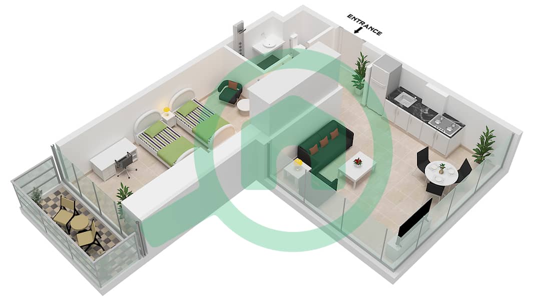 社区住宅群 - 1 卧室公寓单位8, FLOOR 6-17戶型图 Unit 8, Floor 6-17 interactive3D