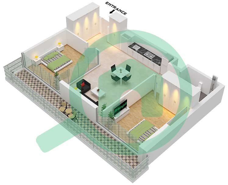 Unit 11, Floor 6-17 The Community - Planimetria del piano di 2 Camere Appartamento Unità 11, FLOOR 6-17 Unit 11, Floor 6-17 interactive3D