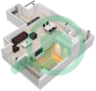 المخططات الطابقية لتصميم الوحدة 1 FLOOR 1-5,10-14 شقة 1 غرفة نوم - راديانت فيوز 1