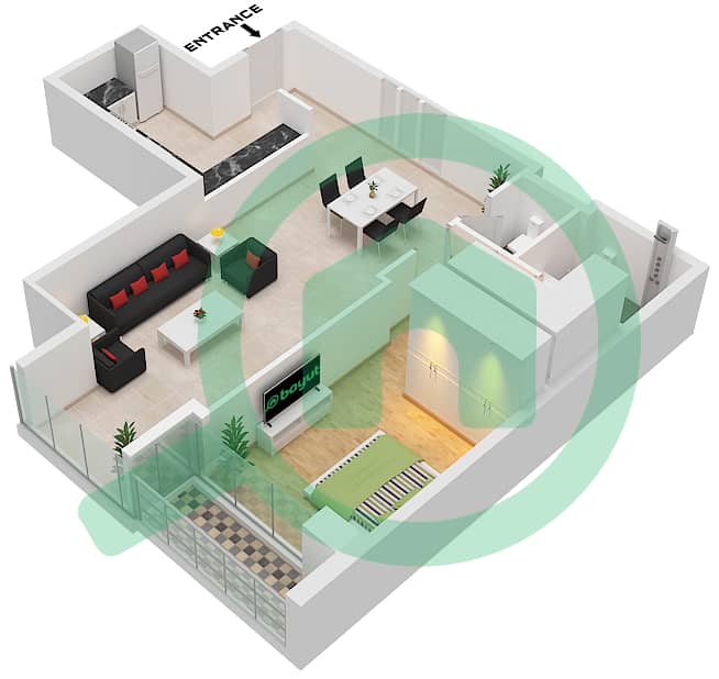 Radiant Viewz 1 - 1 卧室公寓单位1 FLOOR 1-5,10-14戶型图 Unit 1 Floor 1-5,10-14 interactive3D
