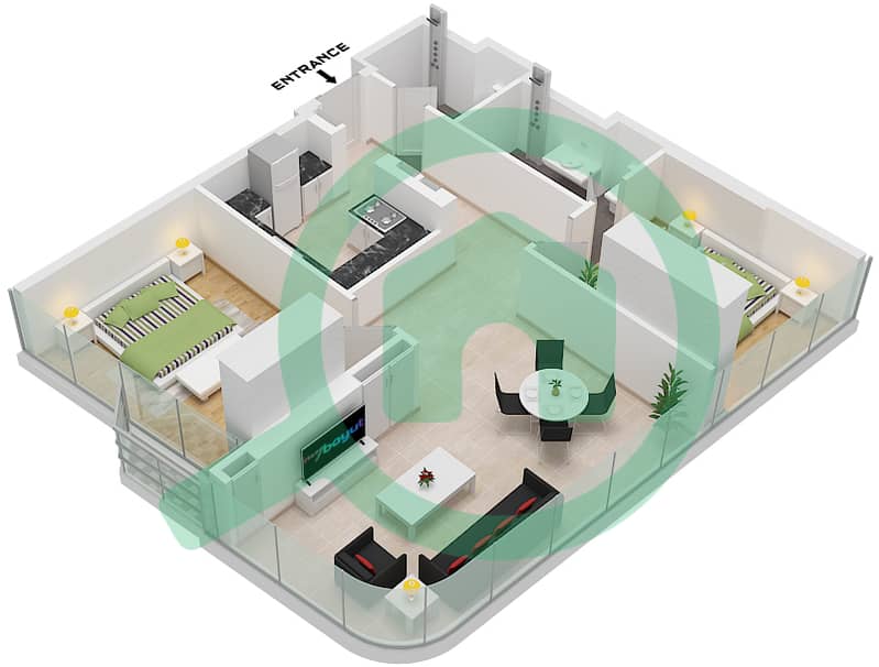 Radiant Viewz 1 - 2 卧室公寓单位UNIT 6 FLOOR 6-9戶型图 Unit 6 Floor 6-9 interactive3D