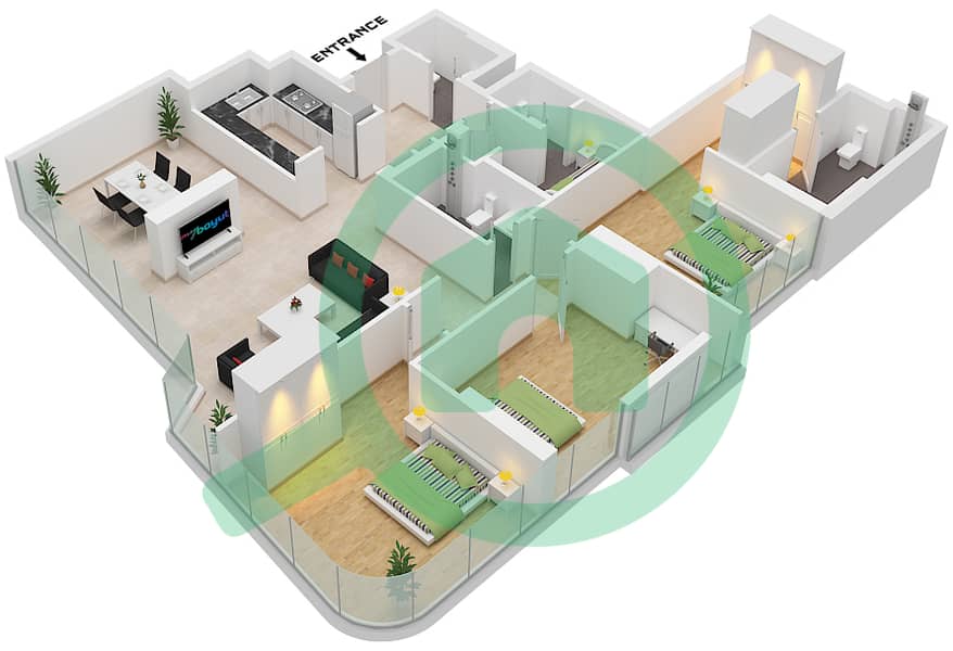 المخططات الطابقية لتصميم الوحدة 1 FLOOR 17,28 شقة 3 غرف نوم - راديانت فيوز 1 "Unit 1 Floor 17,28
Unit 2 Floor 1-5,10-14,18-27" interactive3D