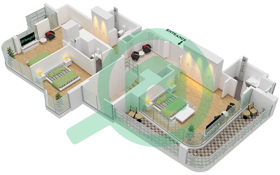 المخططات الطابقية لتصميم الوحدة 3 FLOOR 15-16 شقة 5 غرف نوم - راديانت فيوز 1 Unit 3 Floor 16  Upper  Ground interactive3D