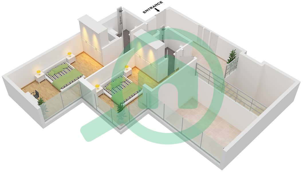 المخططات الطابقية لتصميم الوحدة 1 FLOOR 15-16 شقة 3 غرف نوم - راديانت فيوز 1 Unit 1 Floor 16  Upper Ground interactive3D