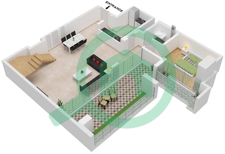 المخططات الطابقية لتصميم الوحدة 4 FLOOR 15-16 شقة 2 غرفة نوم - راديانت فيوز 1 Unit 4 Floor 15  Lower Ground interactive3D