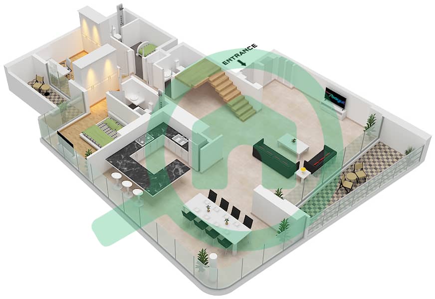 المخططات الطابقية لتصميم الوحدة P01,P03,P05 FLOOR PODIUM شقة 4 غرف نوم - راديانت فيوز 1 Unit P01,P03,P05 Floor Podium  Lower Ground interactive3D