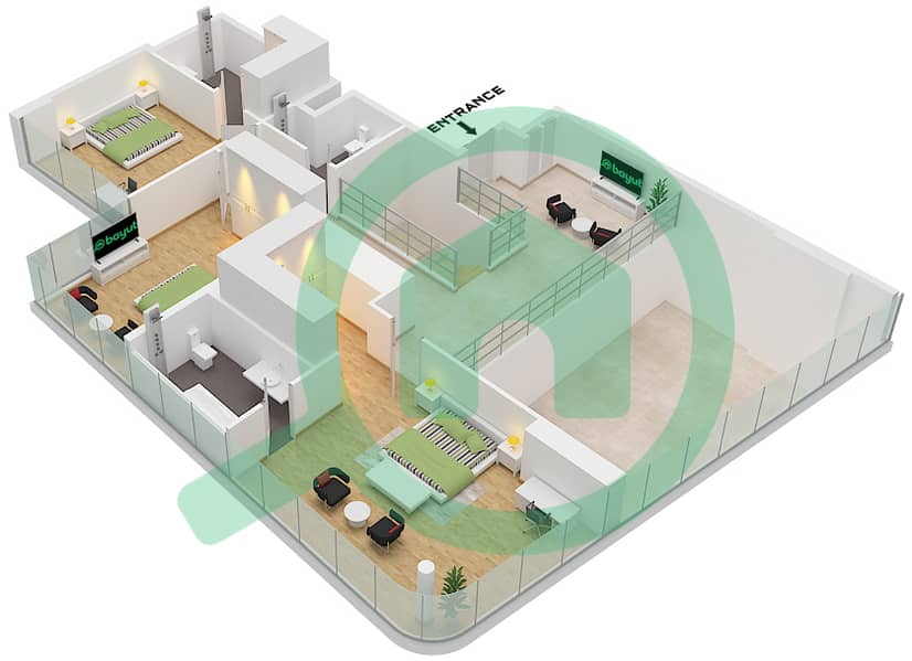 المخططات الطابقية لتصميم الوحدة P01,P03,P05 FLOOR PODIUM شقة 4 غرف نوم - راديانت فيوز 1 Unit P02,P04,P06 Floor Podium  Upper Ground interactive3D