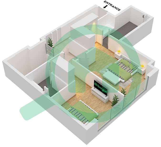 Radiant Viewz 1 - 2 卧室公寓单位6 FLOOR 18,20,24,26戶型图 Unit 6 Floor 19,21,25,27 Upper Ground interactive3D