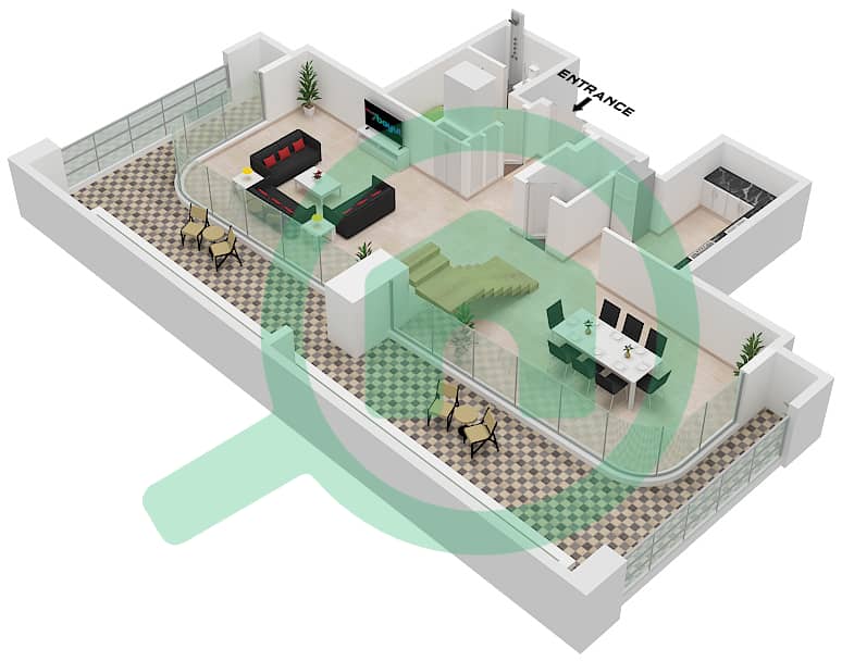 Radiant Viewz 1 - 2 卧室公寓单位1 FLOOR 22-23戶型图 Unit 1 Floor 22  Lower Ground interactive3D