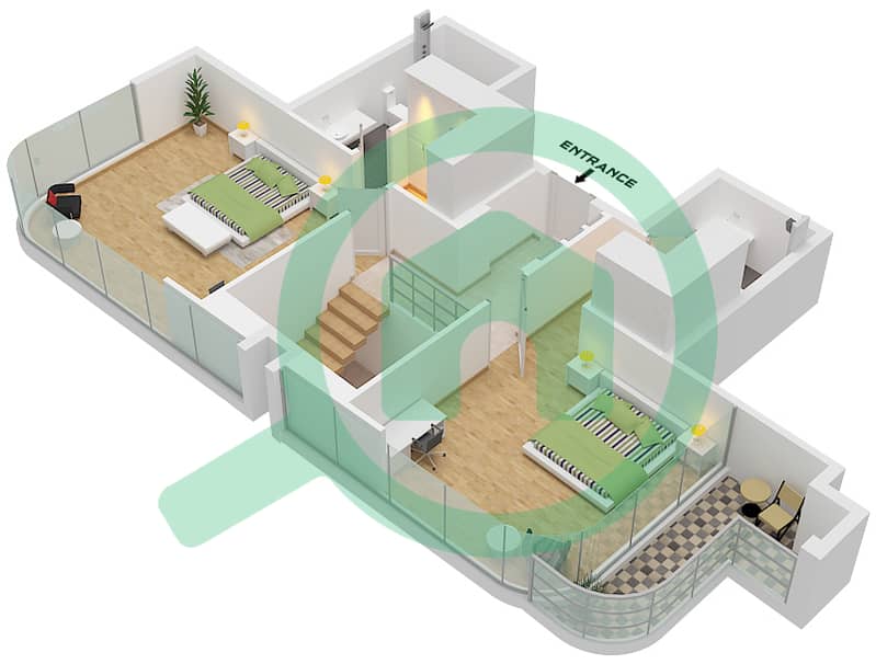 Radiant Viewz 1 - 2 卧室公寓单位1 FLOOR 22-23戶型图 Unit 1 Floor 23  Upper Ground interactive3D