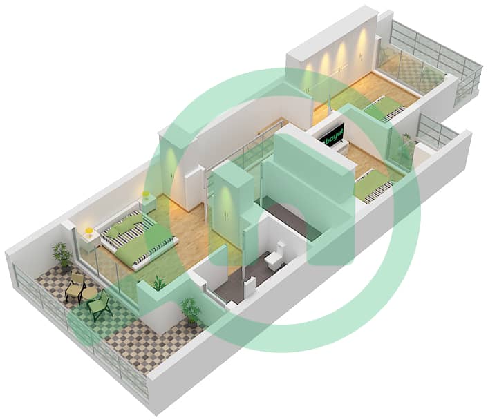 银色温泉别墅区 - 4 卧室别墅类型TH16-M戶型图 TH16-M Floor First interactive3D