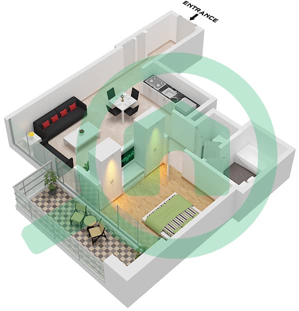 Тауэр Даунтаун Вьюз II 2 - Апартамент 1 Спальня планировка Тип B Unit 1 interactive3D