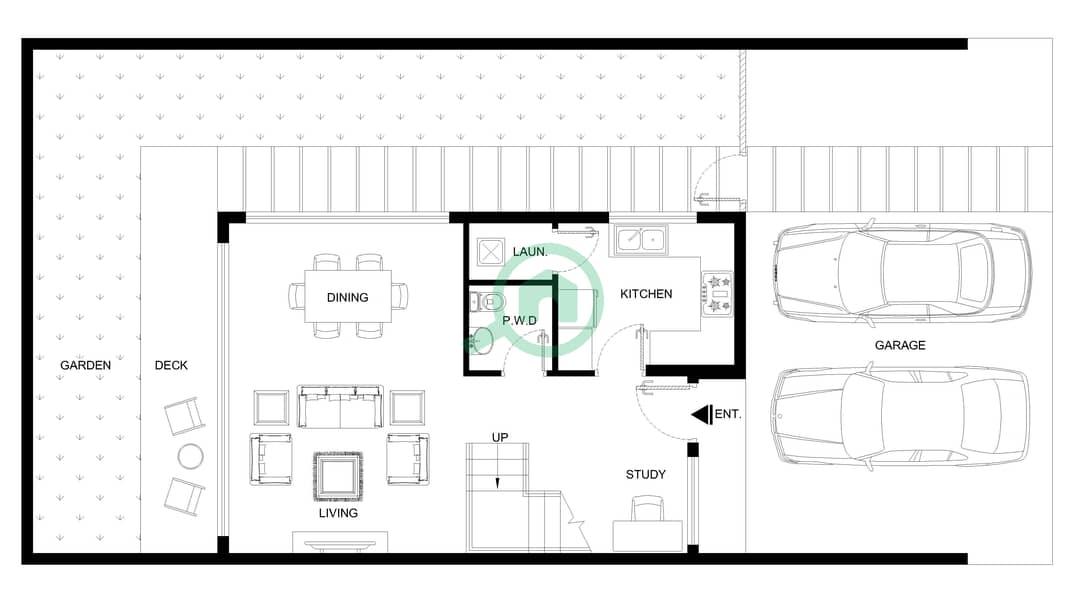 المخططات الطابقية لتصميم النموذج TH12-4E فیلا 4 غرف نوم - كاميليا TH12-4E Ground Floor interactive3D