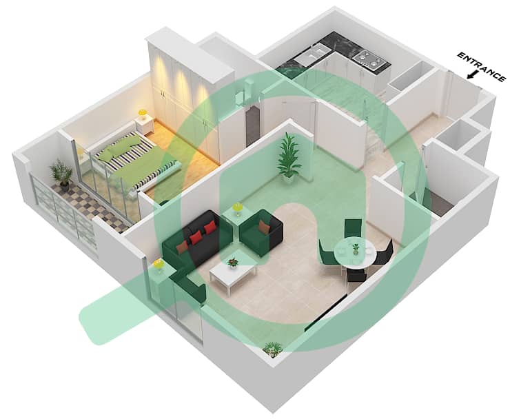 المخططات الطابقية لتصميم الوحدة 06 BLOCK B شقة 1 غرفة نوم - أبراج غلفا Unit 06-Block B interactive3D