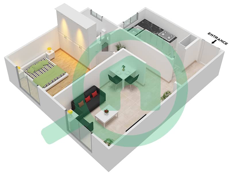 Gulfa Towers - 1 Bedroom Apartment Unit 1 BLOCK B Floor plan Unit 01-Block B interactive3D