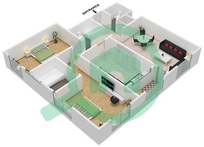 المخططات الطابقية لتصميم الوحدة 15 BLOCK A شقة 2 غرفة نوم - أبراج غلفا