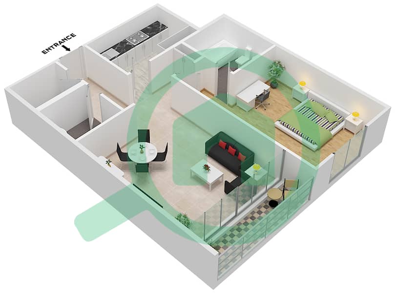 古尔法大厦 - 1 卧室公寓单位06 BLOCK A戶型图 Unit 06-Block A interactive3D