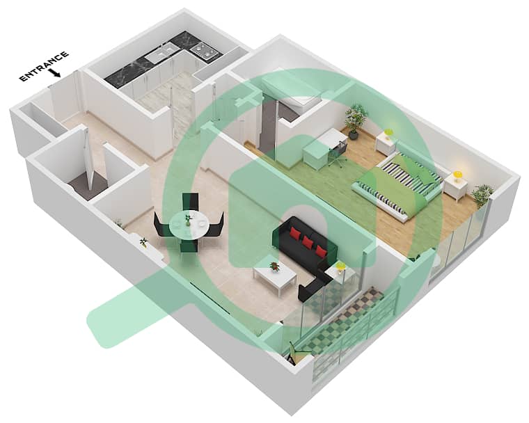 Gulfa Towers - 1 Bedroom Apartment Unit 08 BLOCK A Floor plan Unit 08 Block A interactive3D