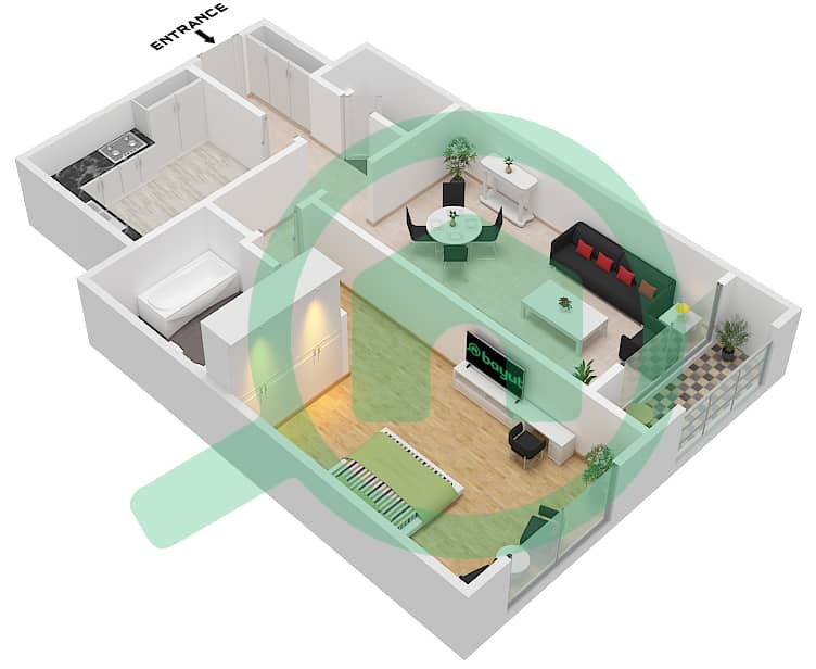 Gulfa Towers - 1 Bedroom Apartment Unit 11 BLOCK A Floor plan Unit 11-Block A interactive3D