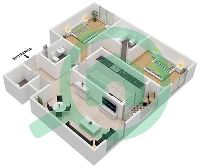 المخططات الطابقية لتصميم الوحدة 16 BLOCK A شقة 2 غرفة نوم - أبراج غلفا