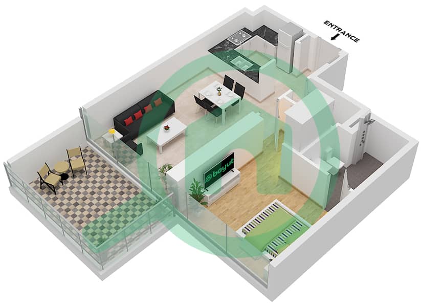 Elegance Tower - 1 Bedroom Apartment Type B Floor plan Type B interactive3D