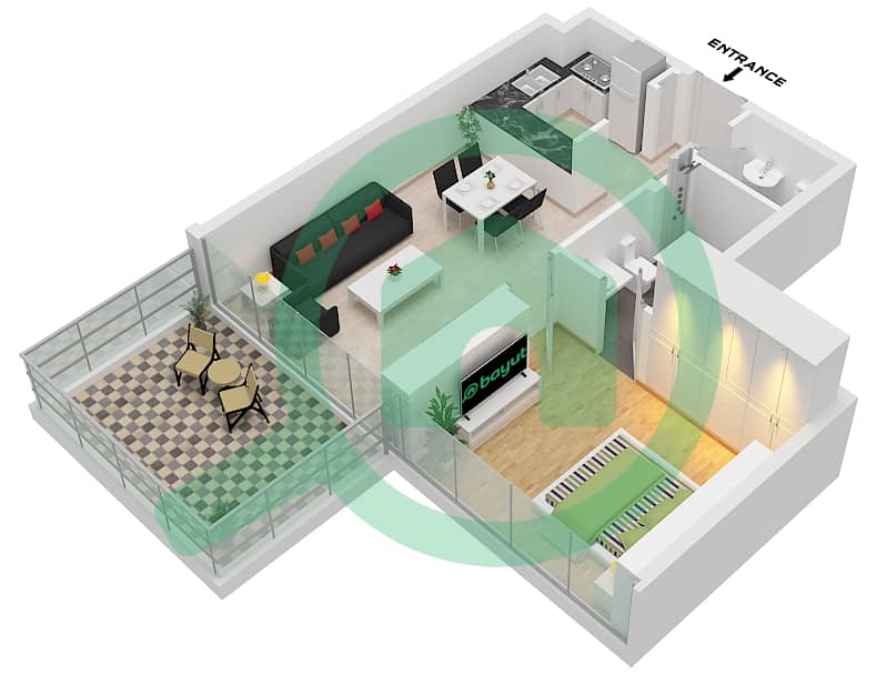 Elegance Tower - 1 Bedroom Apartment Type F Floor plan Type F interactive3D