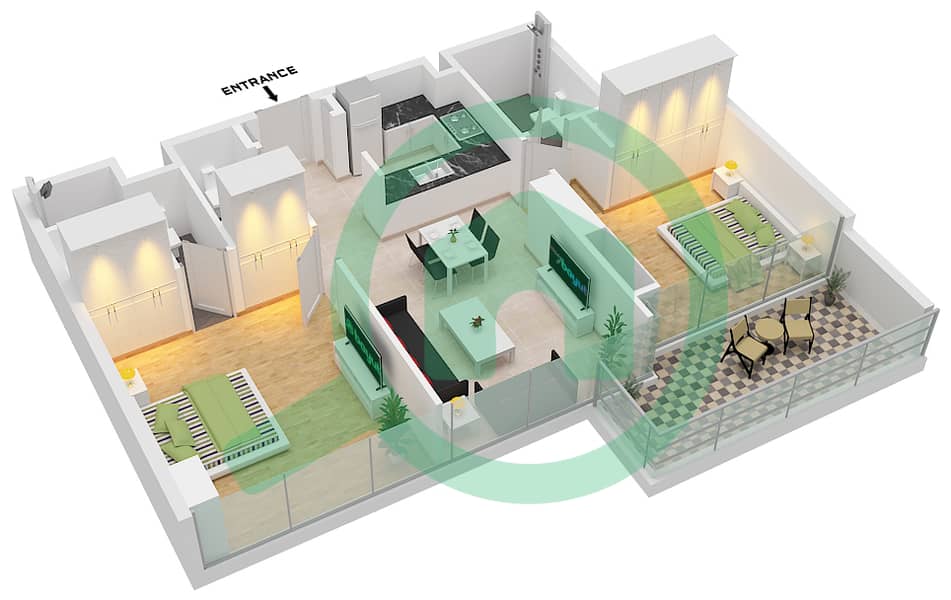 优雅大厦 - 2 卧室公寓类型A5戶型图 Type A5 interactive3D