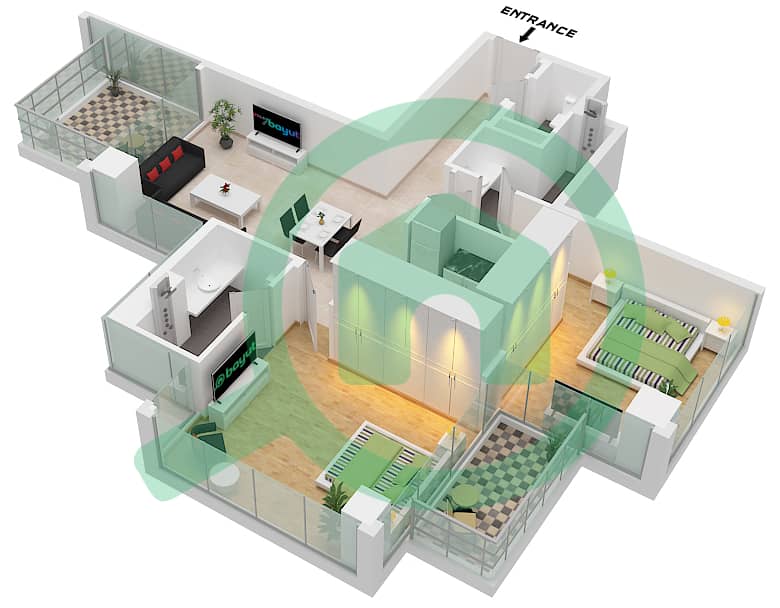 Elegance Tower - 2 Bedroom Apartment Type B Floor plan Type B interactive3D