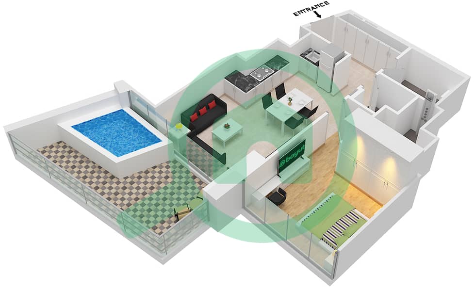 Binghatti Phantom - 1 Bedroom Apartment Type 2 FLOOR 2-36 Floor plan Type 2 Floor 2-36 interactive3D