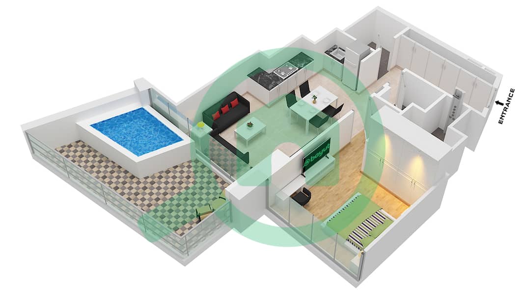 المخططات الطابقية لتصميم النموذج 3 FLOOR 2-36 شقة 1 غرفة نوم - بن غاطي فانتوم Type 3 Floor 2-36 interactive3D