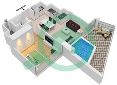 Binghatti Phantom - 1 Bedroom Apartment Type 4 FLOOR 2-36 Floor plan