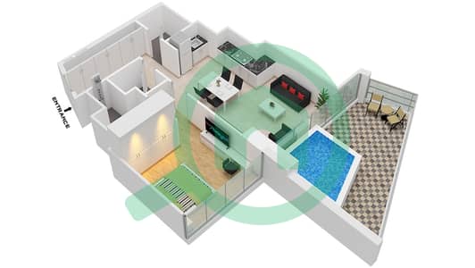 Binghatti Phantom - 1 Bedroom Apartment Type 5 FLOOR 2-36 Floor plan