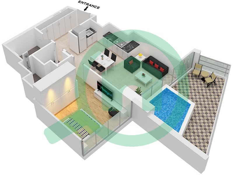 Binghatti Phantom - 1 Bedroom Apartment Type 6 FLOOR 2-36 Floor plan Type 6 Floor 2-36 interactive3D