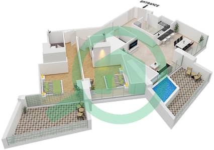 المخططات الطابقية لتصميم النموذج 4 FLOOR 37-38 شقة 2 غرفة نوم - بن غاطي فانتوم