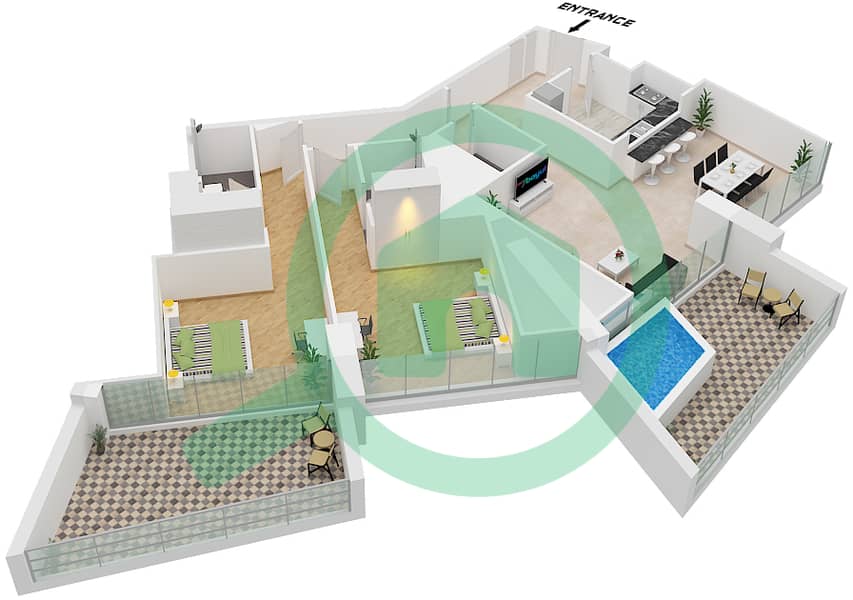Binghatti Phantom - 2 Bedroom Apartment Type 4 FLOOR 37-38 Floor plan Type 4 Floor 37-38 interactive3D