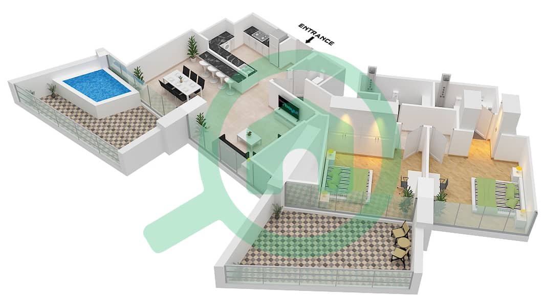 Binghatti Phantom - 2 Bedroom Apartment Type 6 FLOOR 37-38 Floor plan Type 6 Floor 37-38 interactive3D