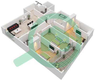 المخططات الطابقية لتصميم الوحدة 02 BLOCK A شقة 3 غرف نوم - أبراج غلفا