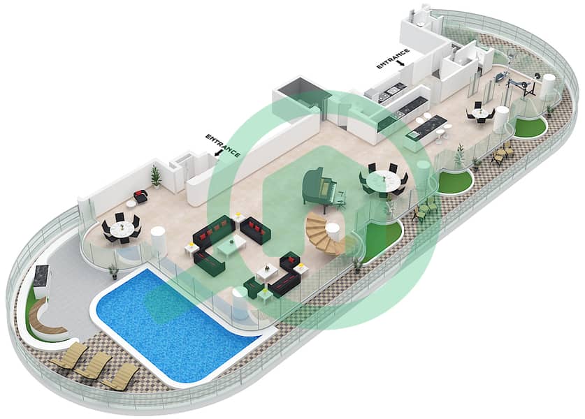 المخططات الطابقية لتصميم النموذج B-SKY PALACES شقة 5 غرف نوم - ذا رينجز Ground Floor interactive3D