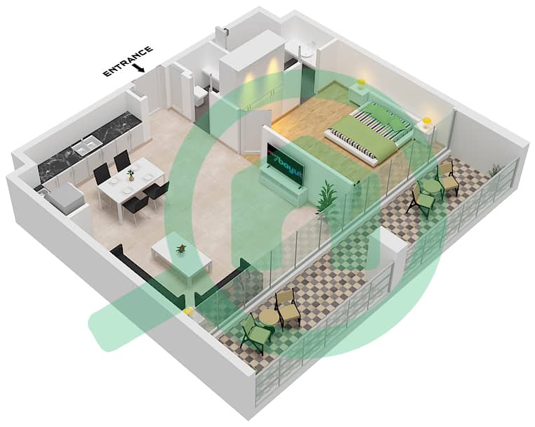 Несба 1 - Апартамент 1 Спальня планировка Тип A1 FLOOR 1,3-5,7 Type A1 Floor 1,3-5,7 interactive3D