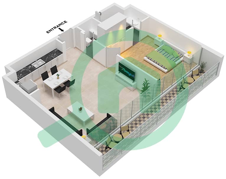 المخططات الطابقية لتصميم النموذج A2 FLOOR 2-4,6 شقة 1 غرفة نوم - نسبة 1 Type A2 Floor 2-4,6 interactive3D